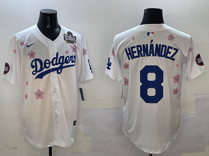 Men Los Angeles Dodgers 8 Hernandez White Sakura Edition 2025 Nike MLB Jersey style 2
